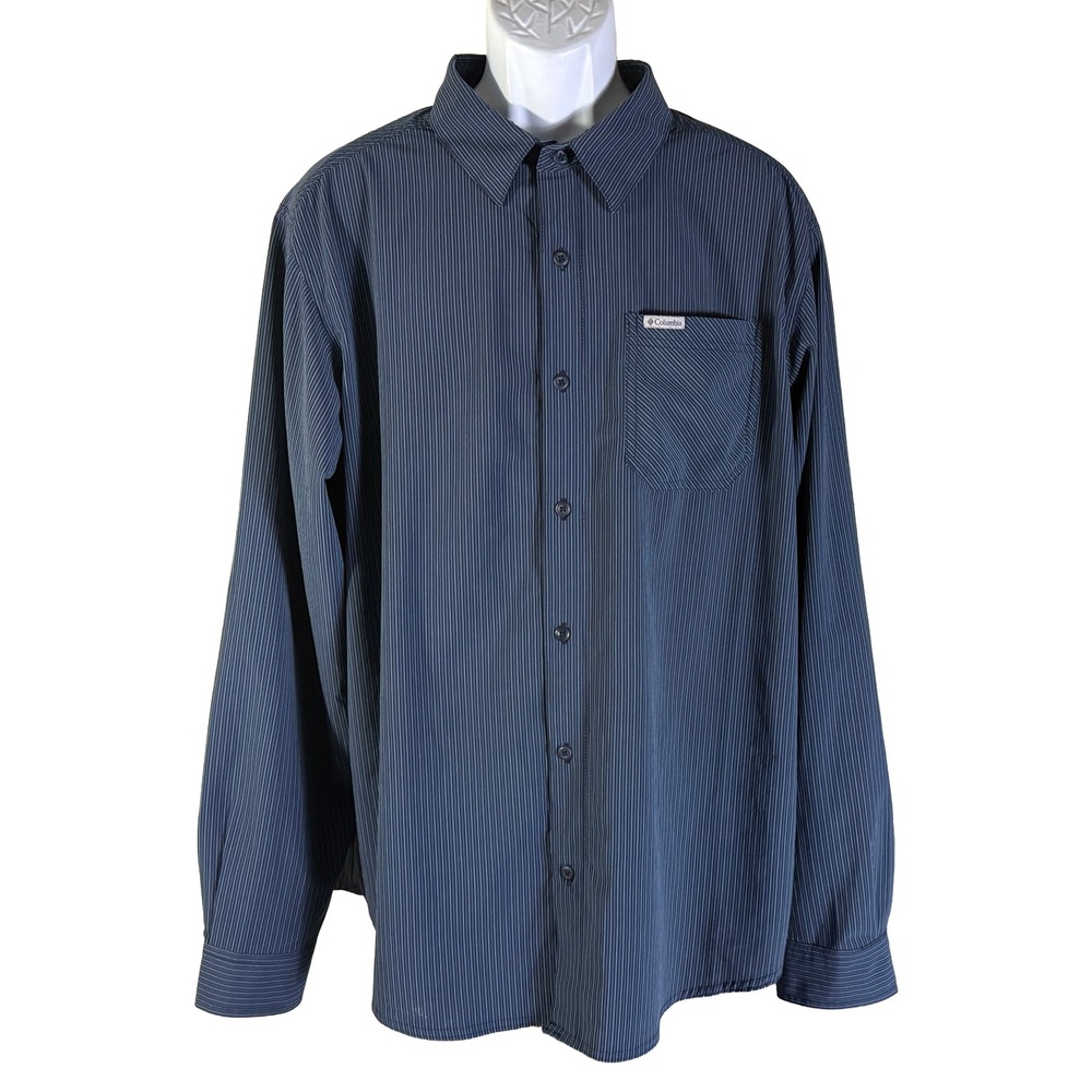 Columbia Button Down Shirt Mens XL Blue Grey Excellent Pinstripe Long Sleeve